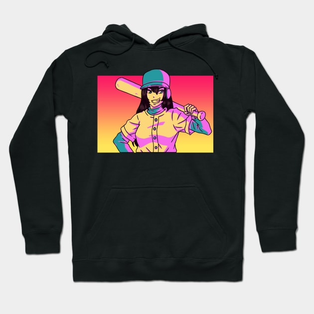 Baseball Anime Girl Japanese Waifu Vaporwave Hoodie by Alex21